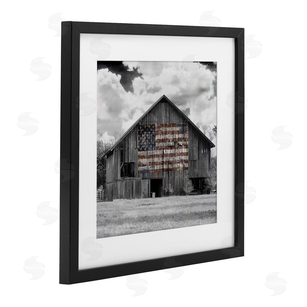 Decent Exposures USA Flag Monochrome Barn Black Framed Print Under Glass Wall Art