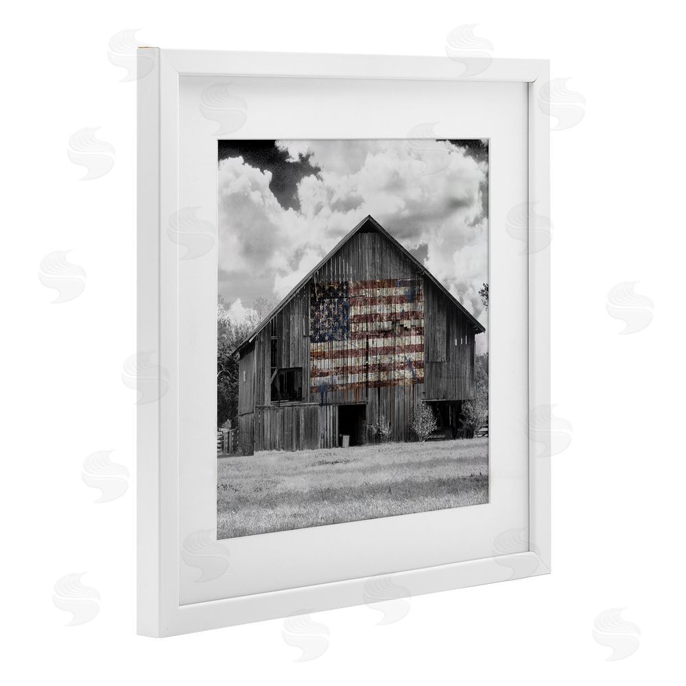 Decent Exposures USA Flag Monochrome Barn White Framed Print Under Glass Wall Art