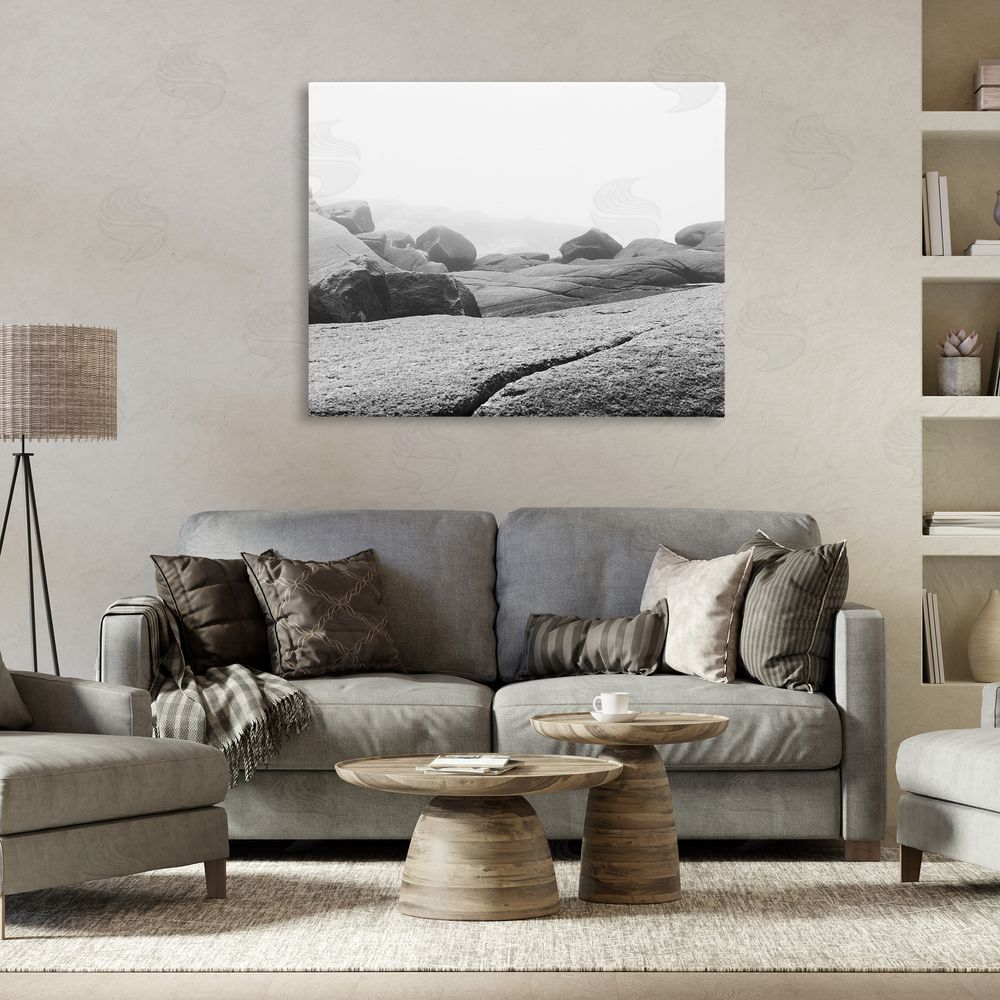 Clive Branson Rocks at Peggy's Cove Stretched Canvas Wall Art Print in Room