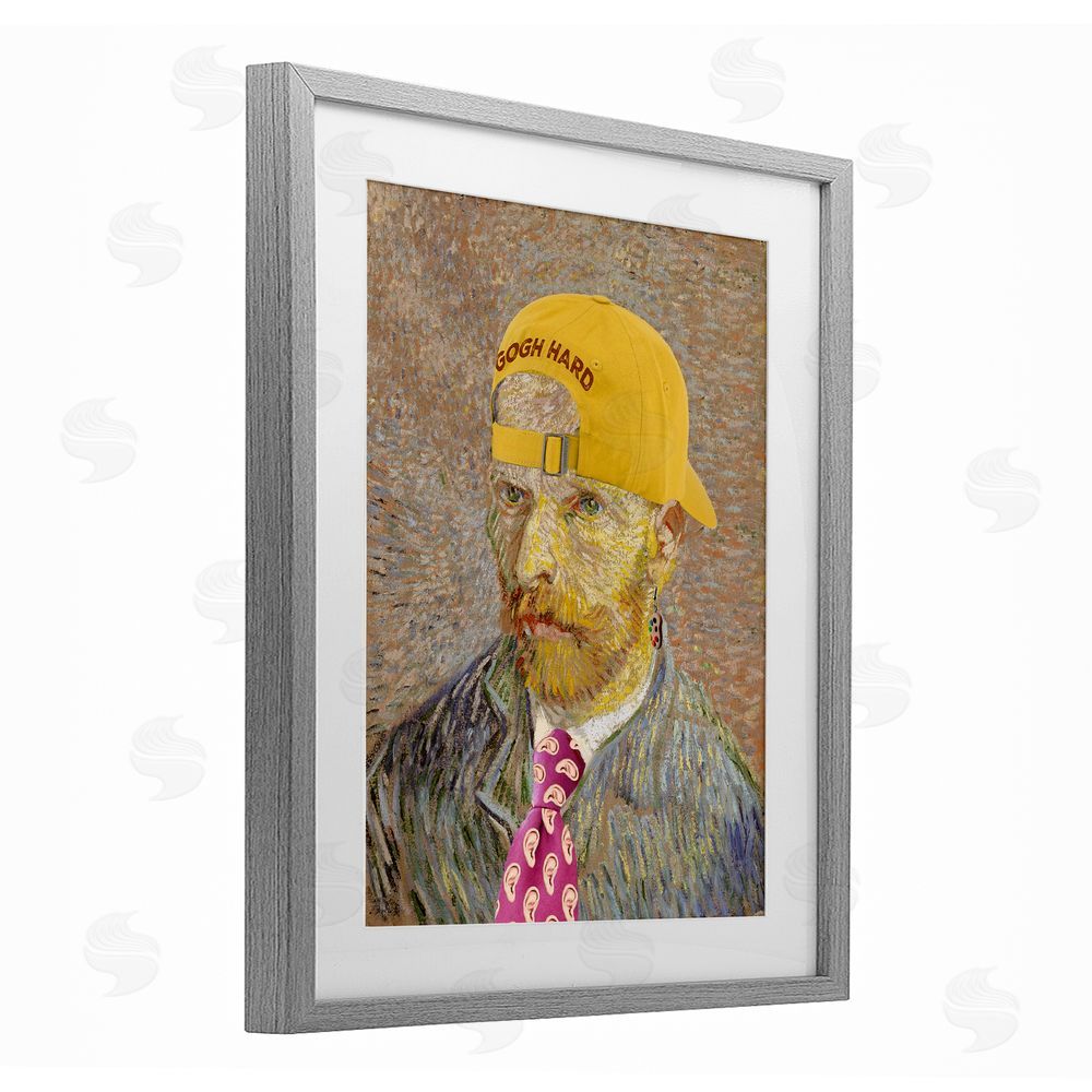 Masters Redux Van Gogh in Yellow hat Gray Framed Print Under Glass Wall Art
