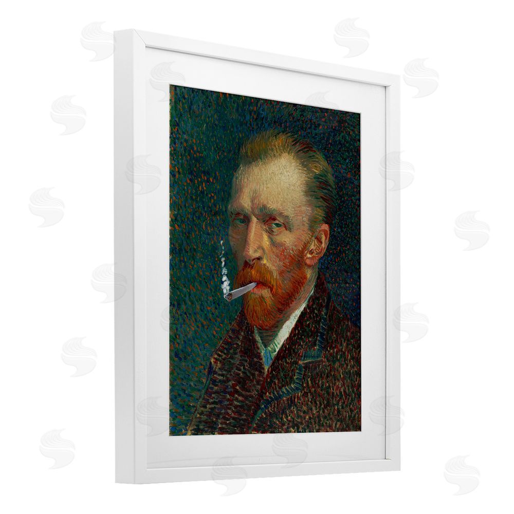 Masters Redux Van Gogh Portrait with Smoke White Framed Print Under Glass Wall Art