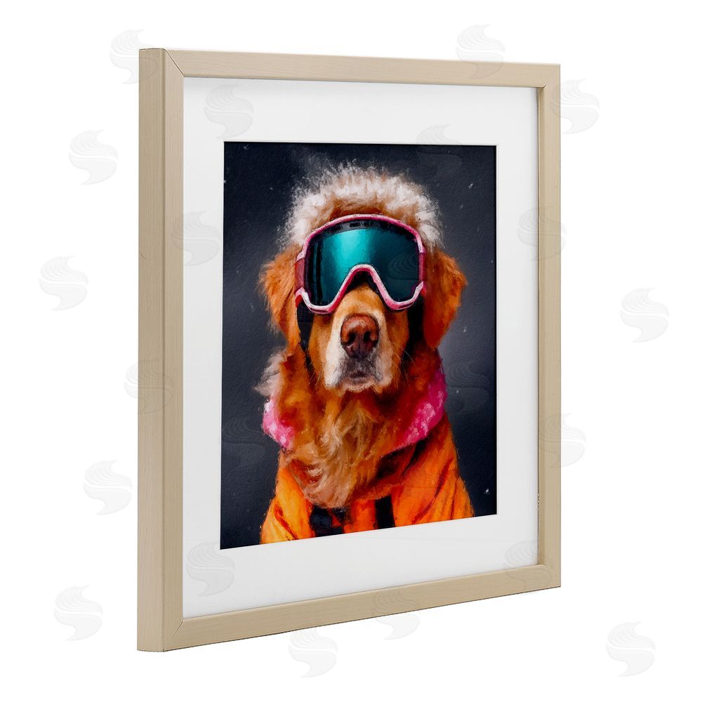 Sean Parnell Ski Dog with Goggles Brown Framed Print Under Glass Wall Art