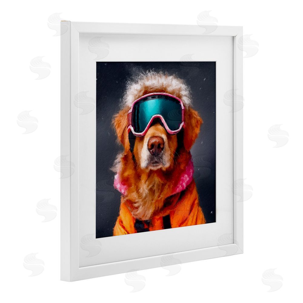 Sean Parnell Ski Dog with Goggles White Framed Print Under Glass Wall Art
