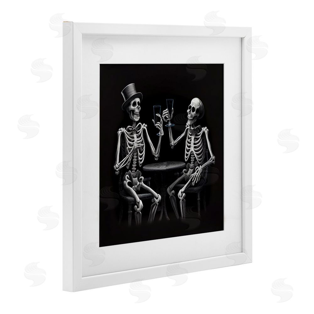 Sasha Spooky Skeletons Cheers White Framed Print Under Glass Art