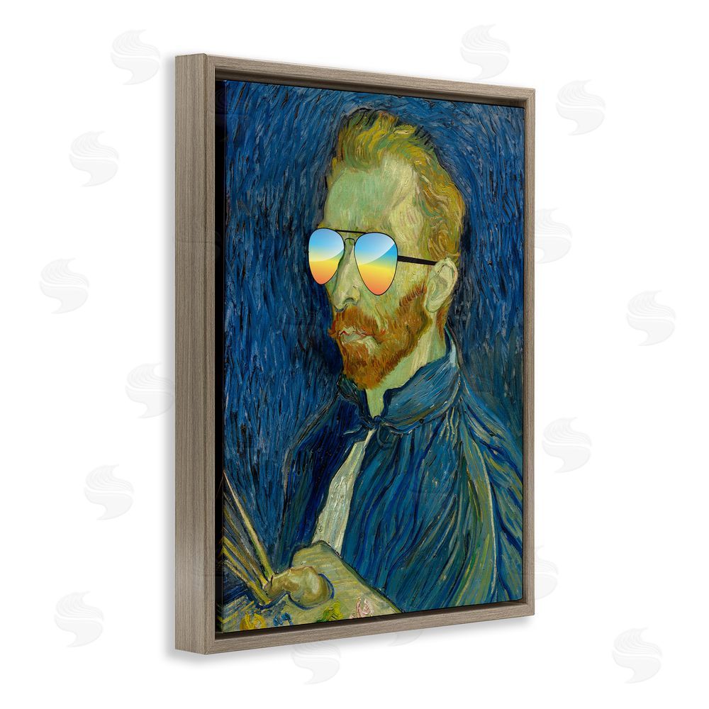 Masters Redux Funny Van Gogh Sunglasses Brown Floating Frame Canvas Wall Art Print