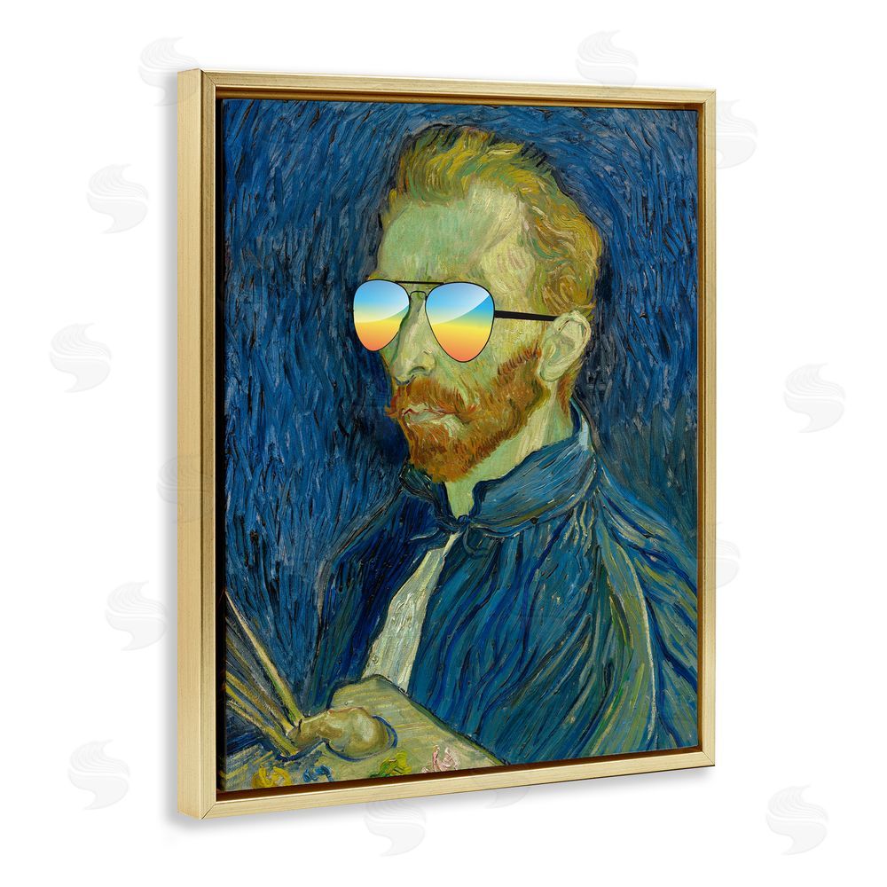 Masters Redux Funny Van Gogh Sunglasses Gold Floating Frame Canvas Wall Art Print