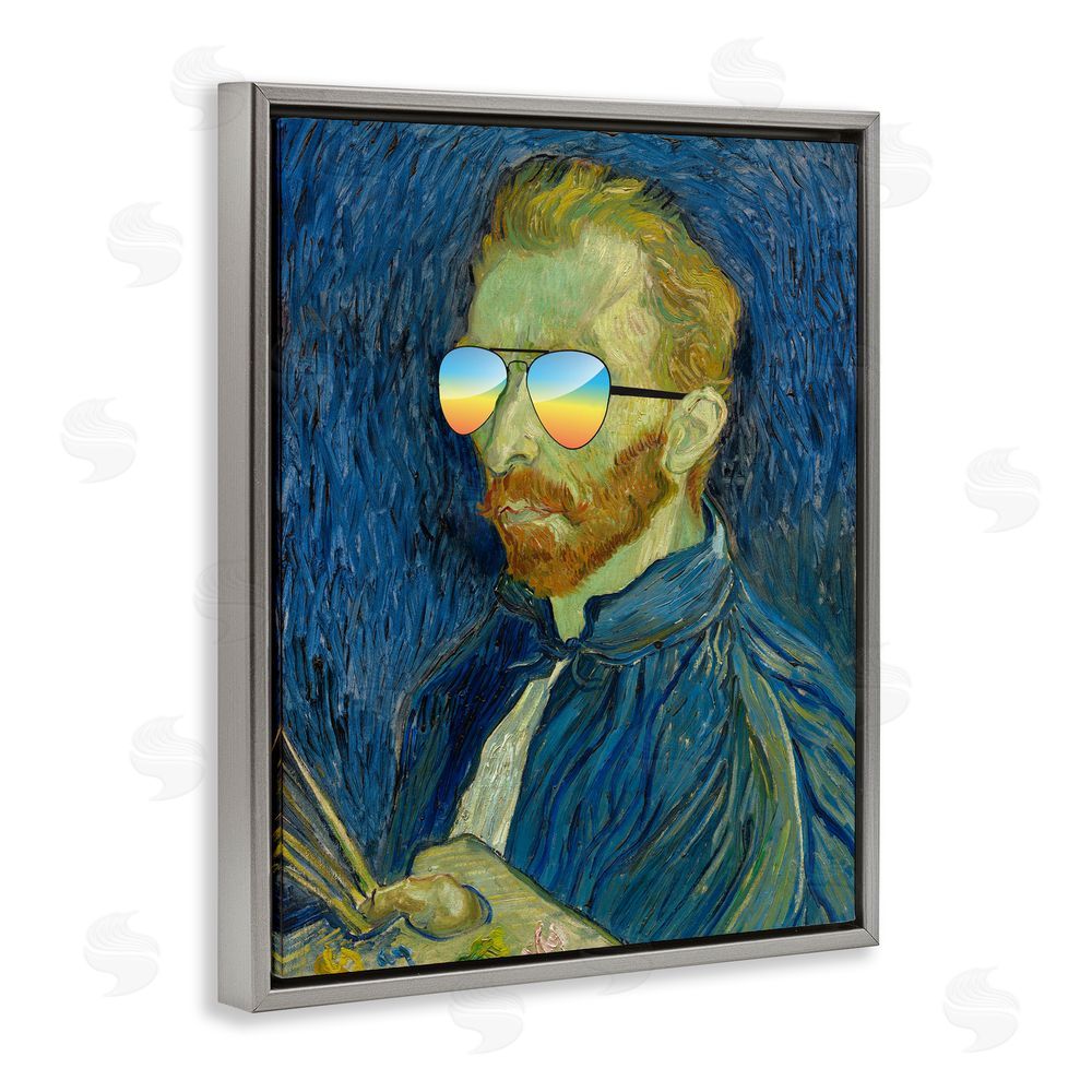 Masters Redux Funny Van Gogh Sunglasses Gray Floating Frame Canvas Wall Art Print