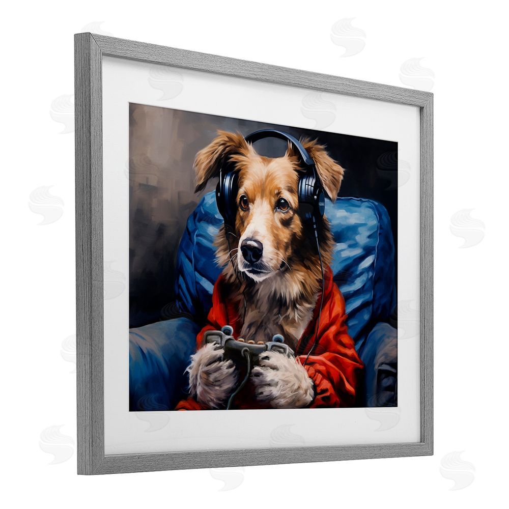 Shawna Stewart Game Master Dog Gray Framed Print Under Glass Wall Art