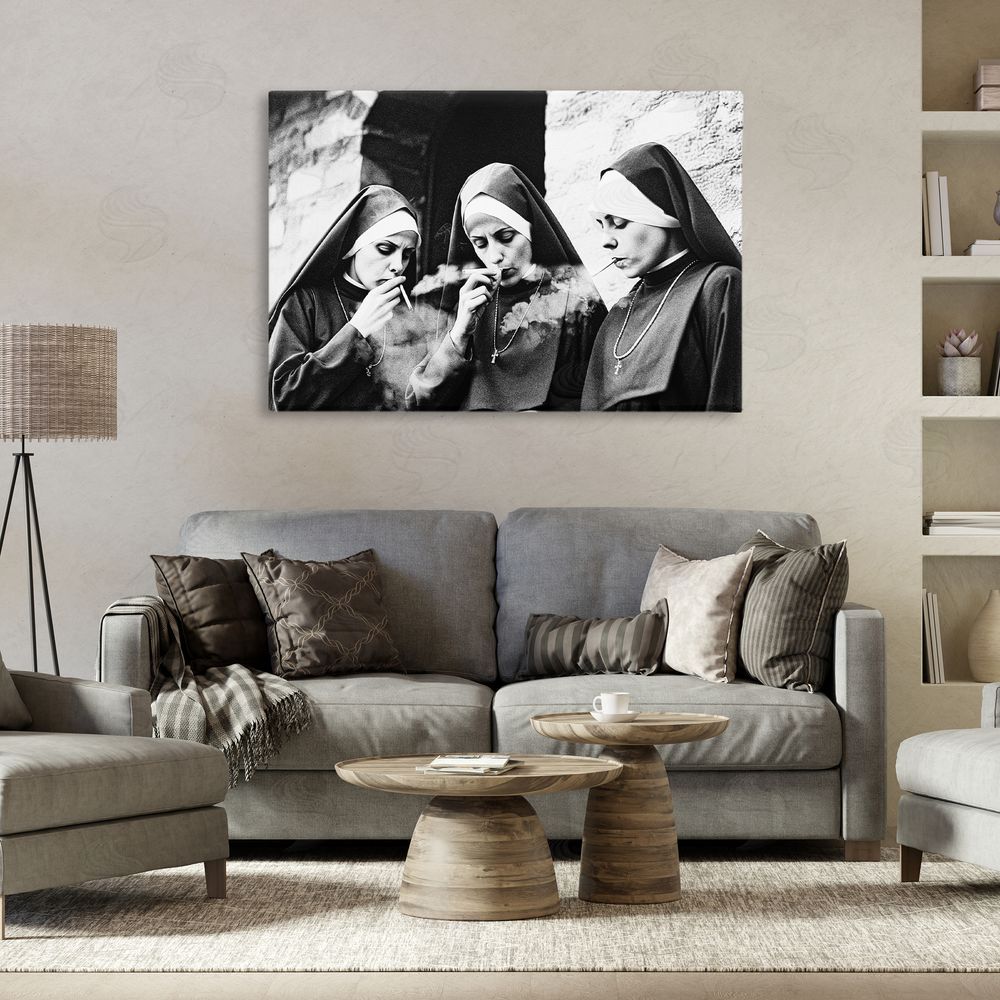 Decent Exposures Smoking Nuns Rebellion Stretched Canvas Wall Art Print in Room