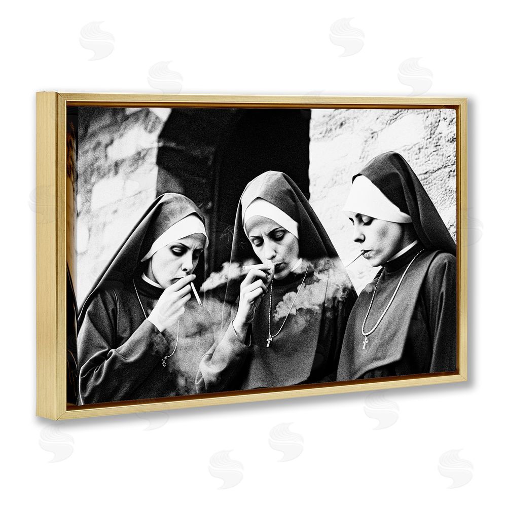 Decent Exposures Smoking Nuns Rebellion Gold Floating Frame Canvas Wall Art Print