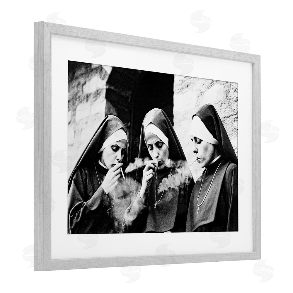 Decent Exposures Smoking Nuns Rebellion Gray Framed Print Under Glass Wall Art