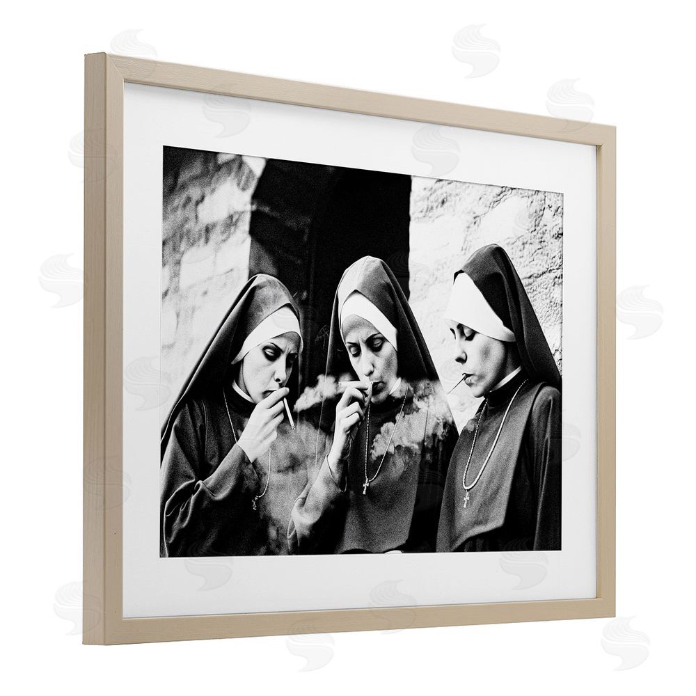 Decent Exposures Smoking Nuns Rebellion Brown Framed Print Under Glass Wall Art
