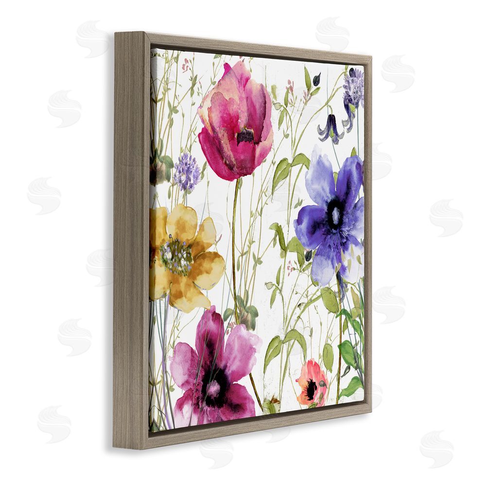 Sasha Botanical Spring Garden Blooms Brown Floating Frame Canvas Wall Art Print
