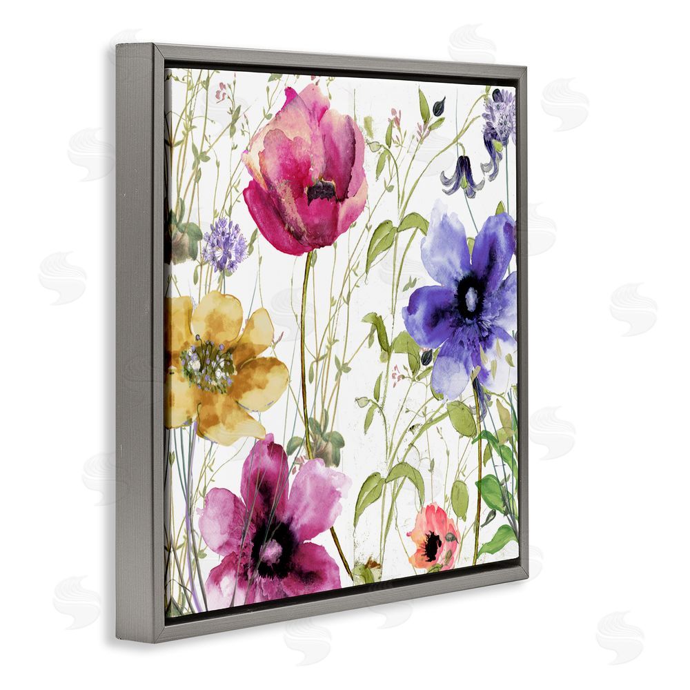 Sasha Botanical Spring Garden Blooms Gray Floating Frame Canvas Wall Art Print