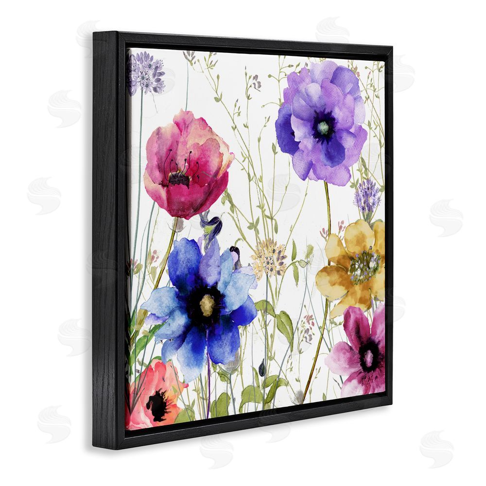Sasha Modern Spring Garden Flowers Black Floating Frame Canvas Wall Art Print