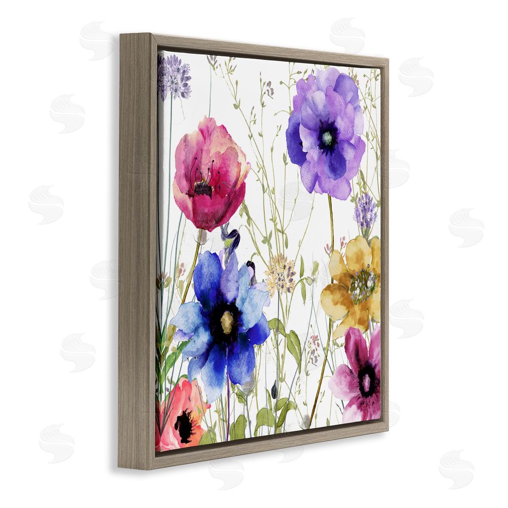 Sasha Modern Spring Garden Flowers Brown Floating Frame Canvas Wall Art Print