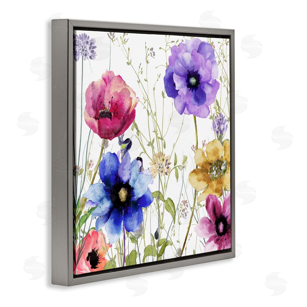 Sasha Modern Spring Garden Flowers Gray Floating Frame Canvas Wall Art Print