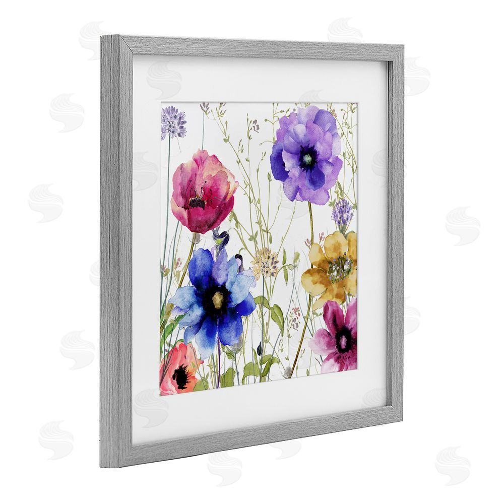 Sasha Modern Spring Garden Flowers Gray Framed Print Under Glass Wall Art