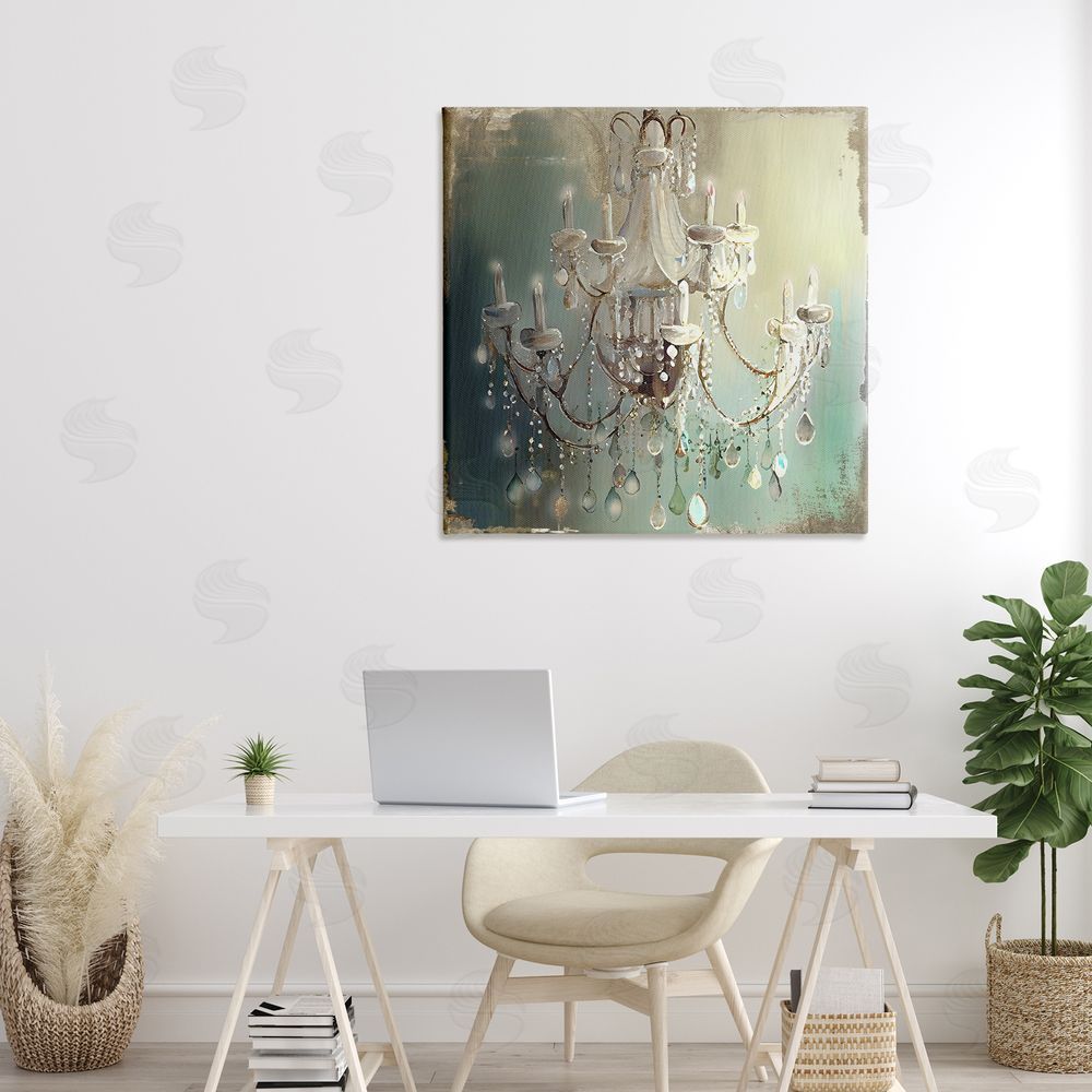 Sasha Vintage Illumine Chandelier Stretched Canvas Wall Art Print in Room