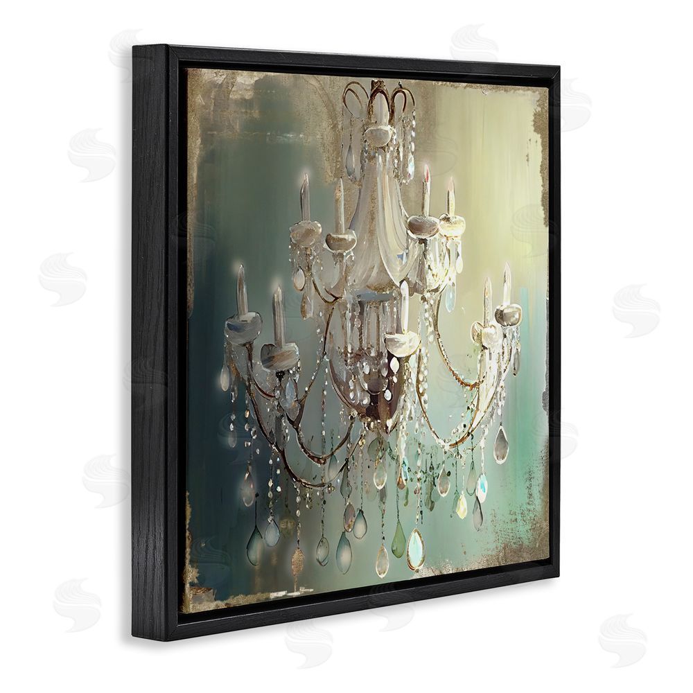 Sasha Vintage Illumine Chandelier Black Floating Frame Canvas Wall Art Print