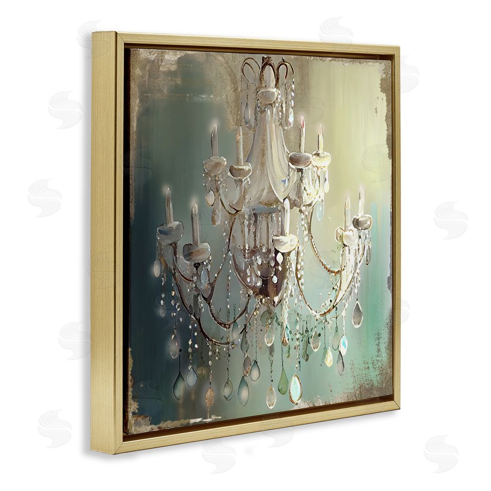 Sasha Vintage Illumine Chandelier Gold Floating Frame Canvas Wall Art Print