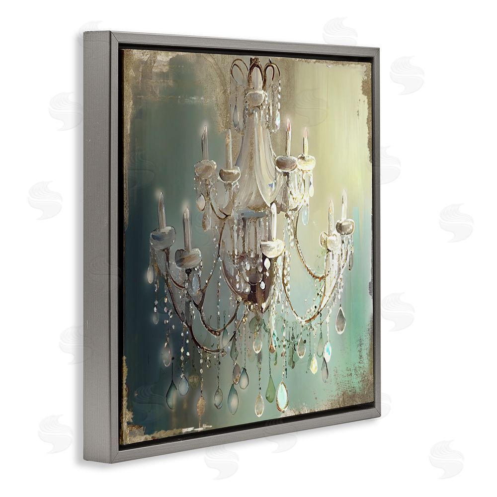 Sasha Vintage Illumine Chandelier Gray Floating Frame Canvas Wall Art Print