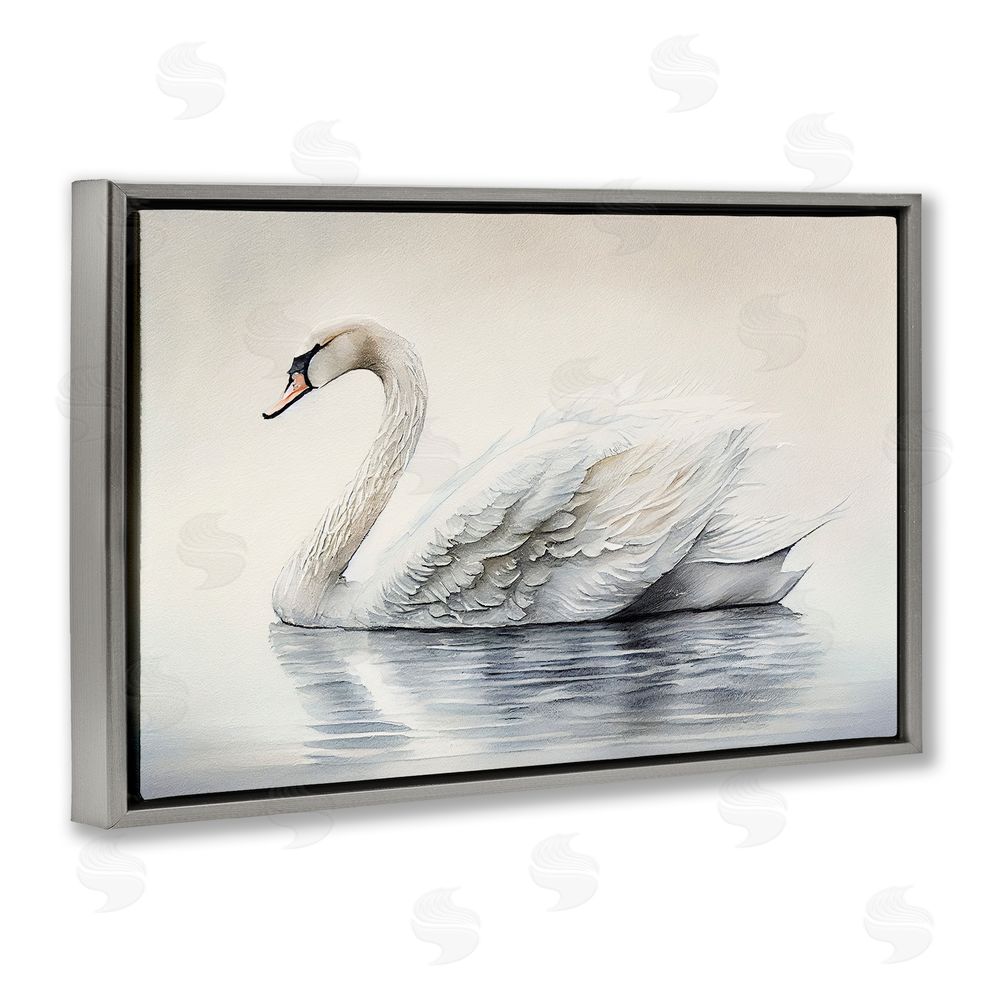 Sasha Elegant Floating Swan Gray Floating Frame Canvas Wall Art Print