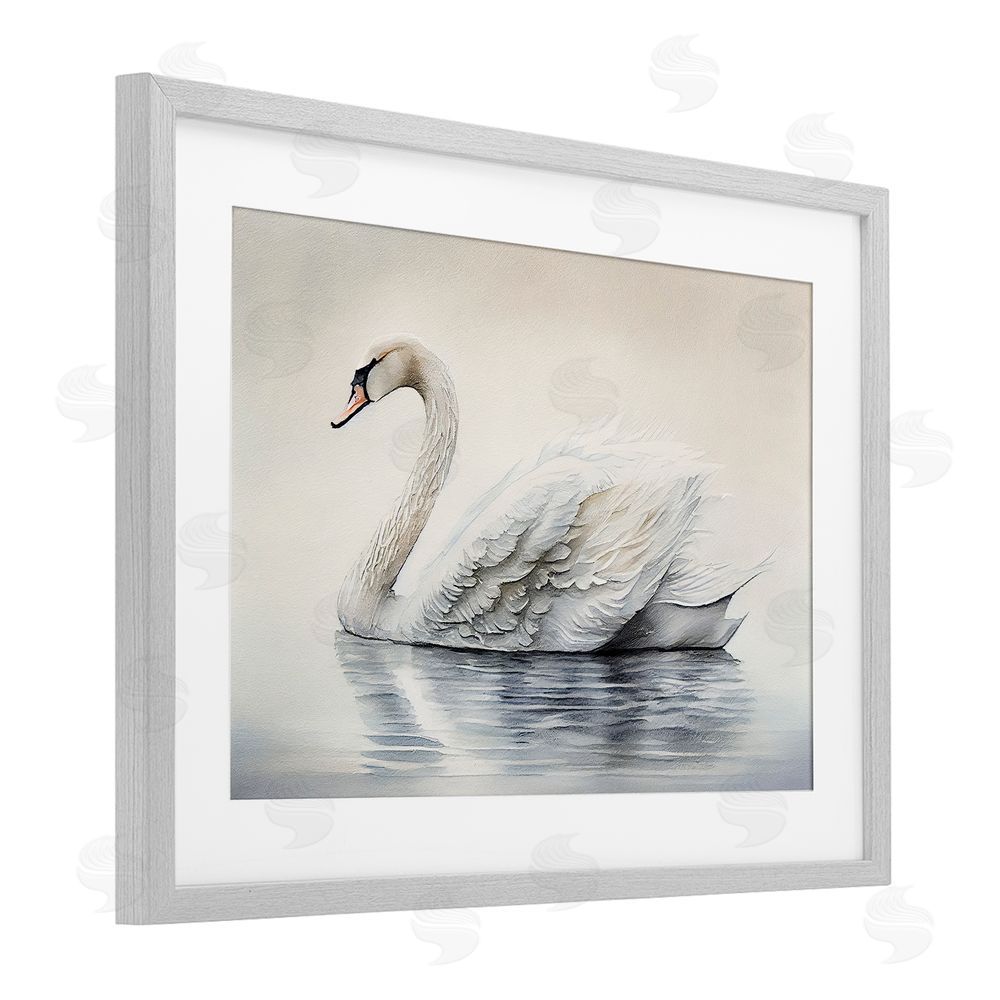 Sasha Elegant Floating Swan Gray Framed Print Under Glass Wall Art