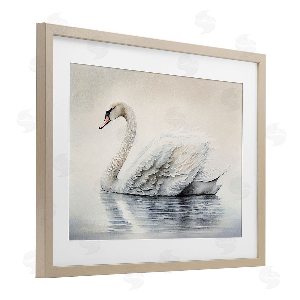 Sasha Elegant Floating Swan Brown Framed Print Under Glass Wall Art