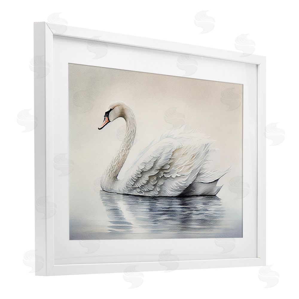 Sasha Elegant Floating Swan White Framed Print Under Glass Wall Art