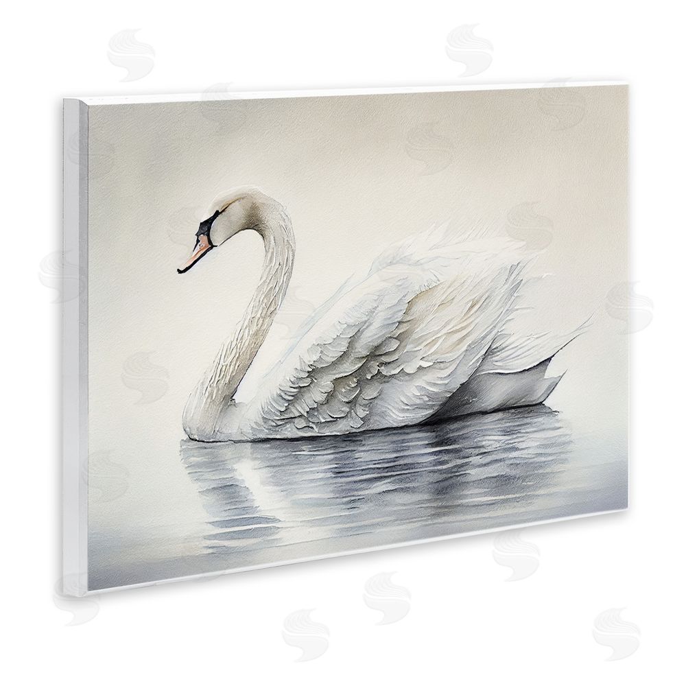 Sasha Elegant Floating Swan Wooden Wall Plaque Art Print