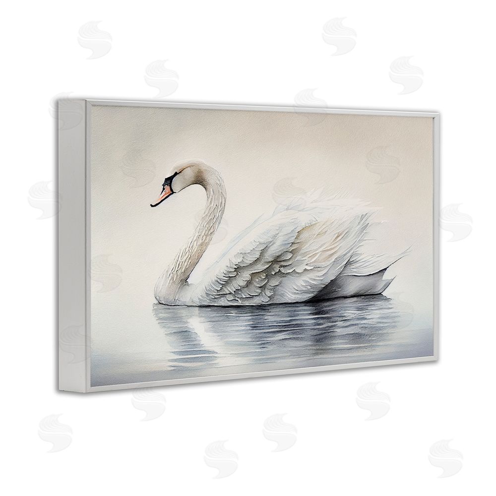 Sasha Elegant Floating Swan White Framed Giclee Print Wall Art