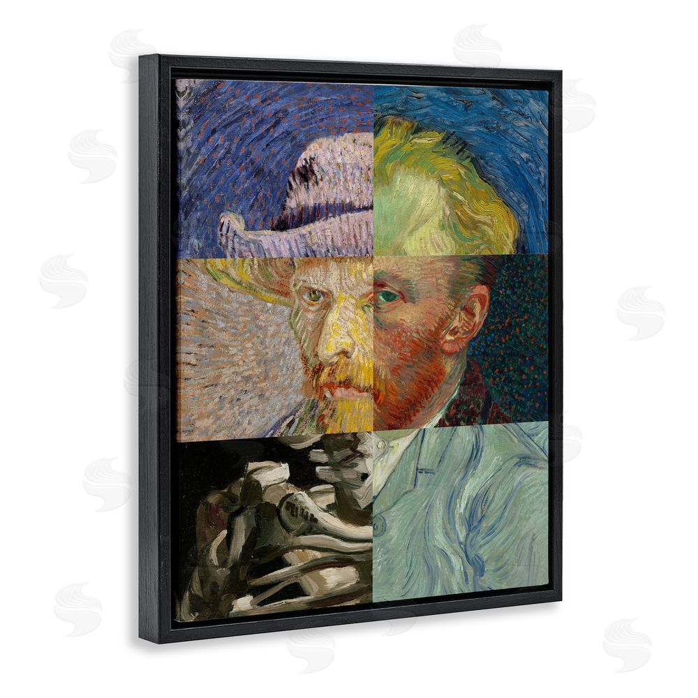 Masters Redux Collaged Van Gogh Portraits Black Floating Frame Canvas Wall Art Print