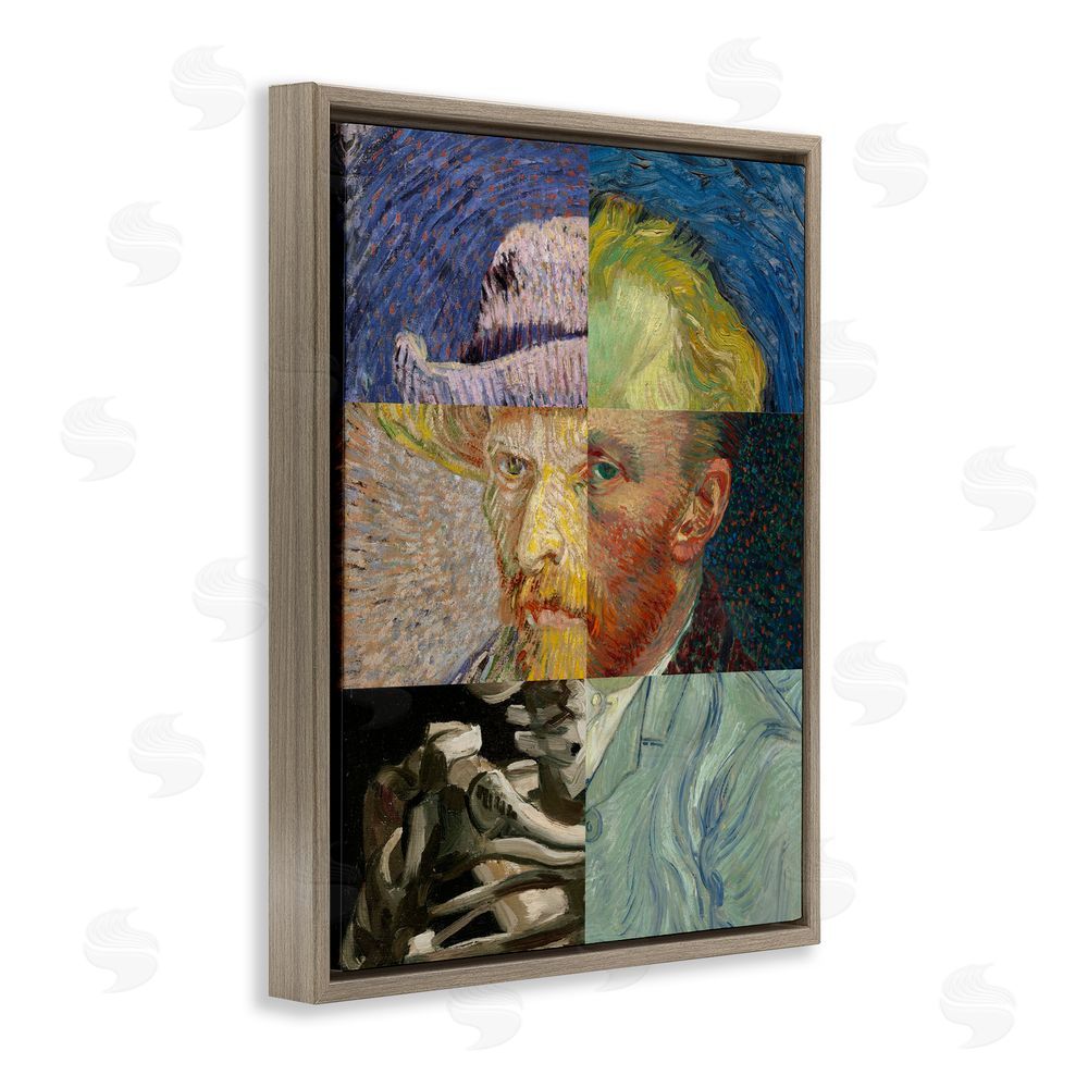 Masters Redux Collaged Van Gogh Portraits Brown Floating Frame Canvas Wall Art Print
