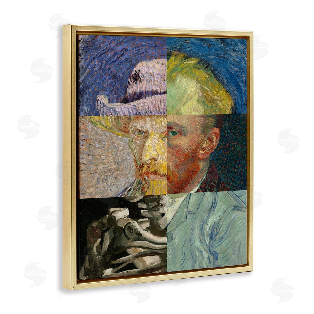 Masters Redux Collaged Van Gogh Portraits Gold Floating Frame Canvas Wall Art Print
