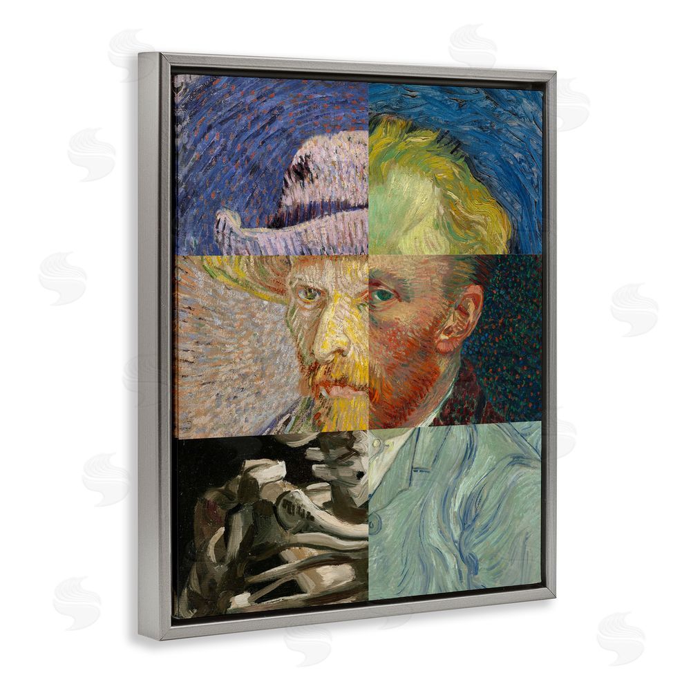 Masters Redux Collaged Van Gogh Portraits Gray Floating Frame Canvas Wall Art Print