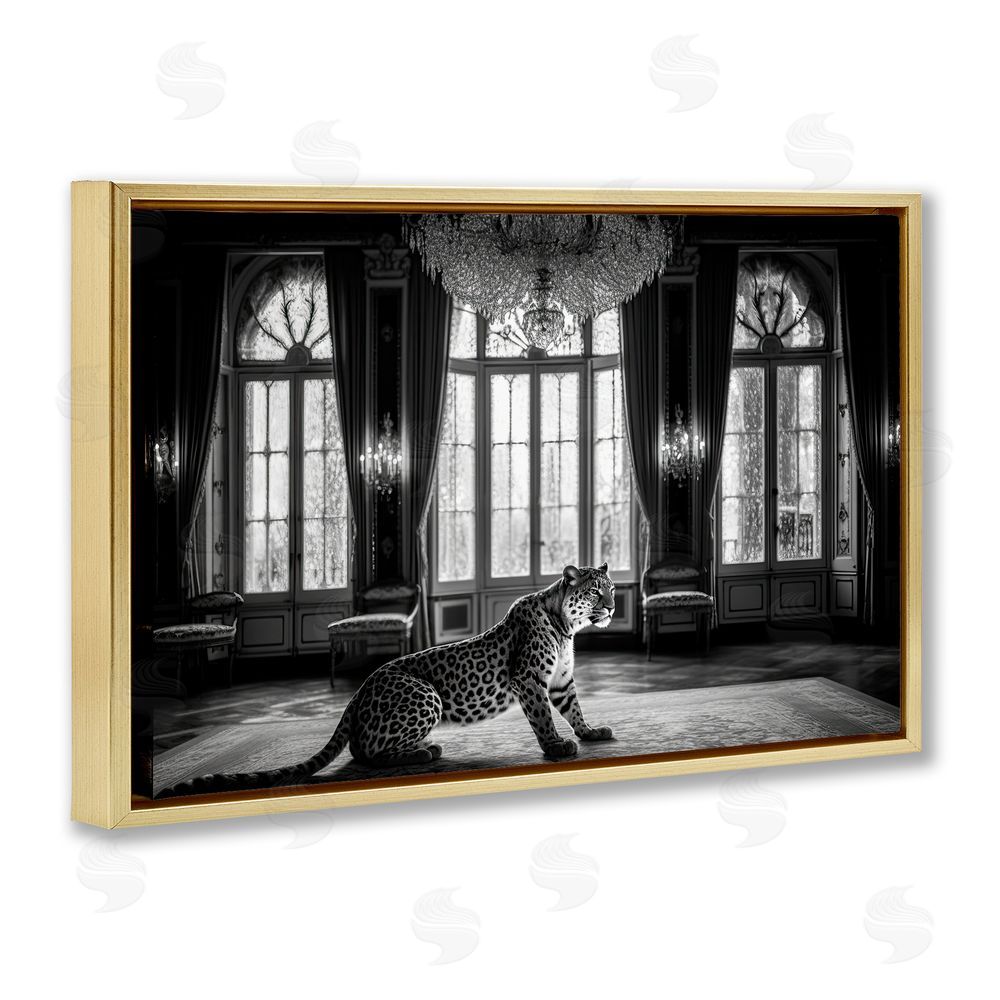 Decent Exposures Snow Leopard in Opulent Mansion Gold Floating Frame Canvas Wall Art Print