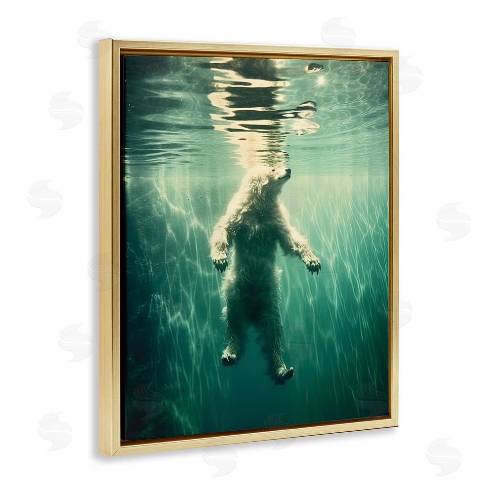 Decent Exposures Floating Bear Underwater Gold Floating Frame Canvas Wall Art Print