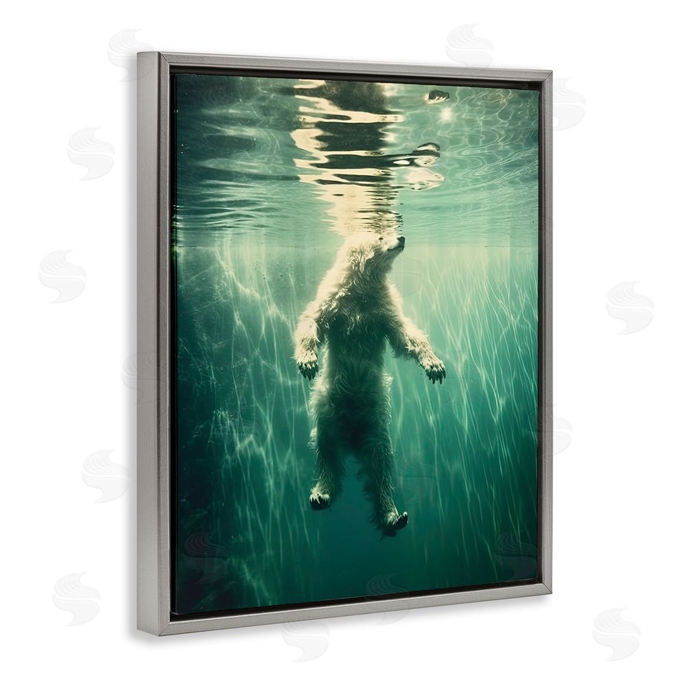Decent Exposures Floating Bear Underwater Gray Floating Frame Canvas Wall Art Print
