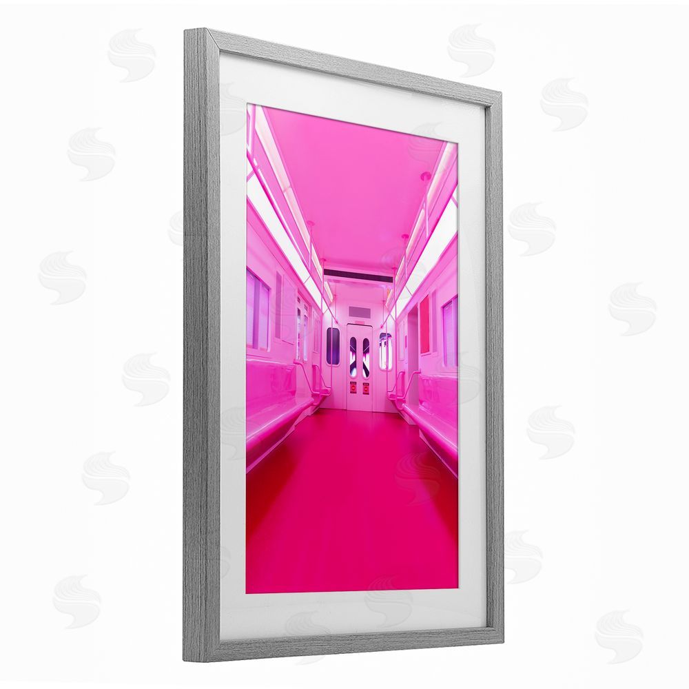 LISH Creative Futuristic Pink Tone Subway Gray Framed Print Under Glass Wall Art