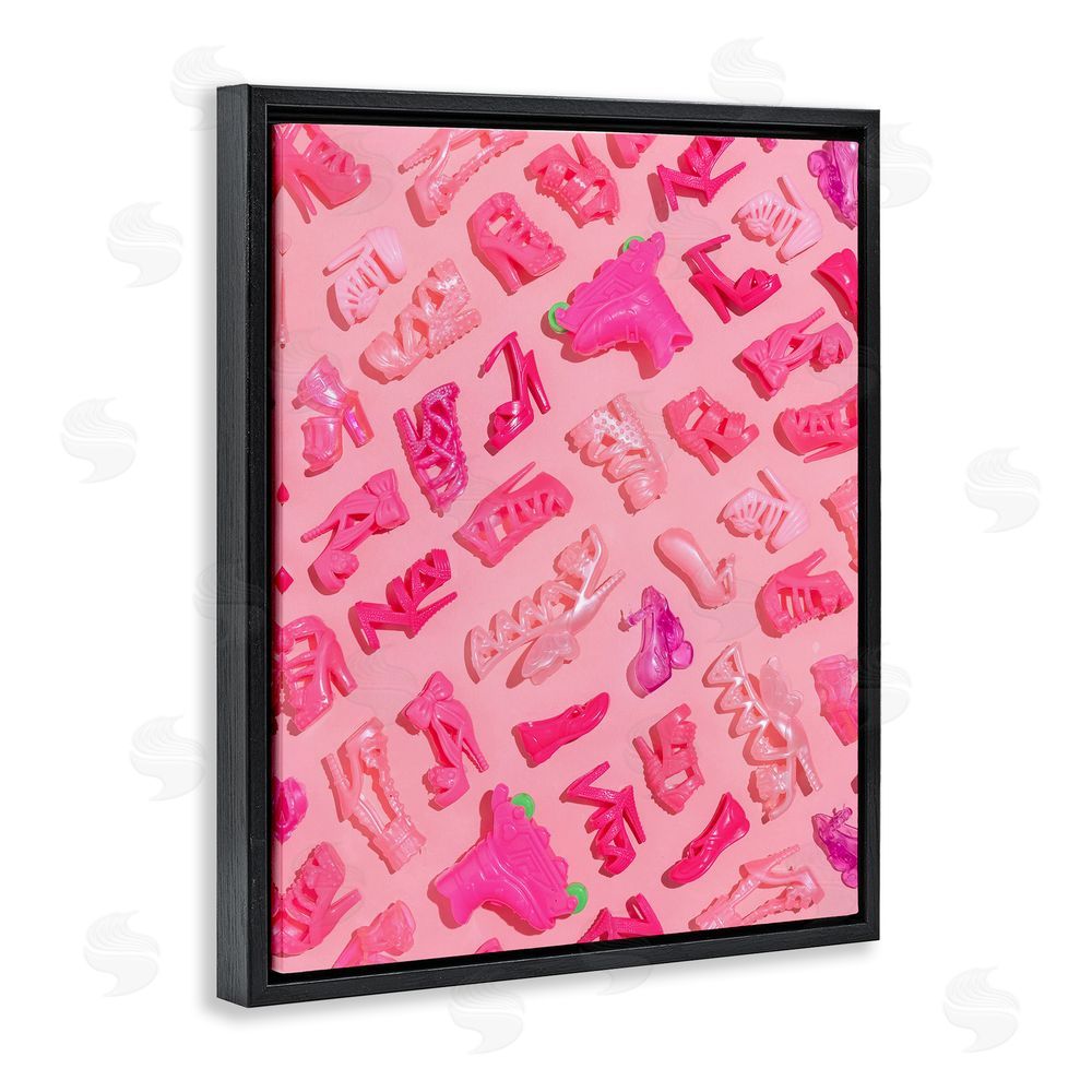 LISH Creative Tiny Doll Shoes Pink Black Floating Frame Canvas Wall Art Print