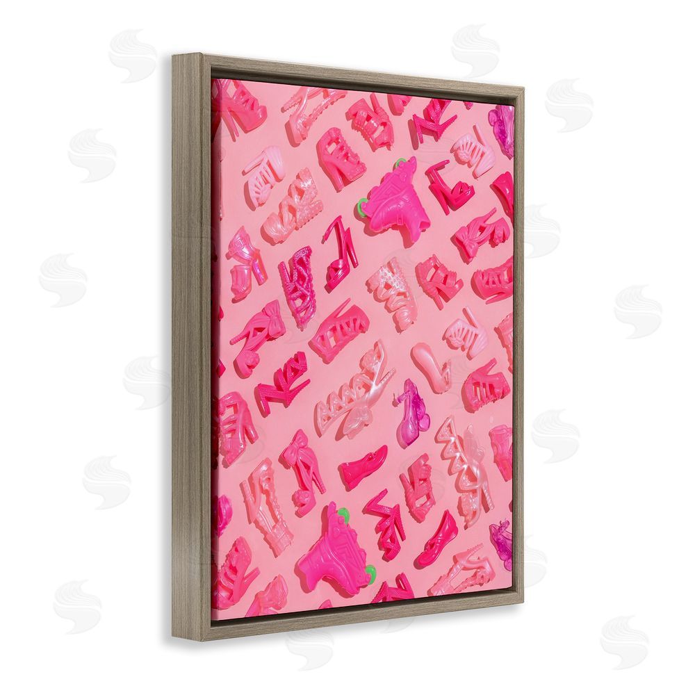 LISH Creative Tiny Doll Shoes Pink Brown Floating Frame Canvas Wall Art Print