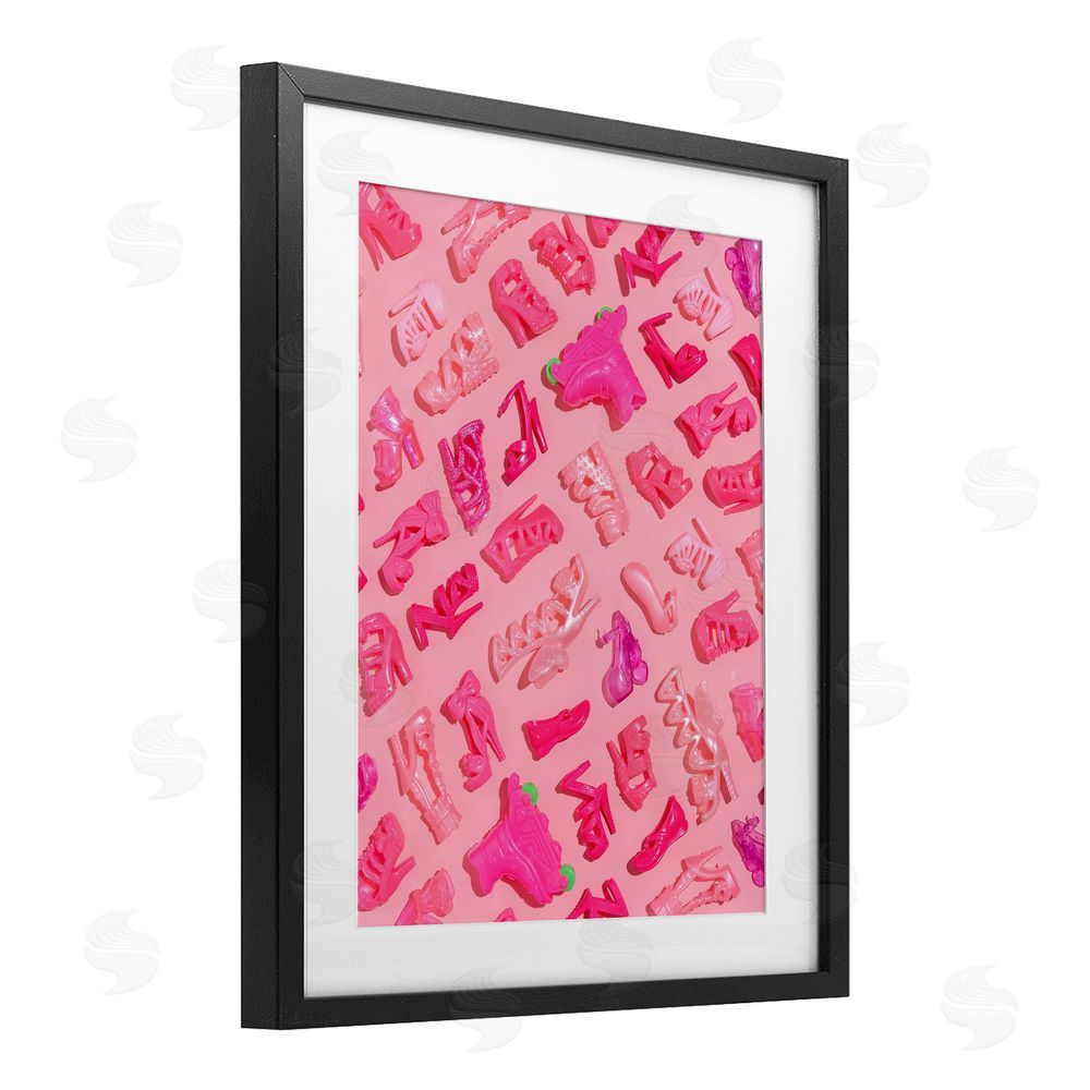 LISH Creative Tiny Doll Shoes Pink Black Framed Print Under Glass Wall Art