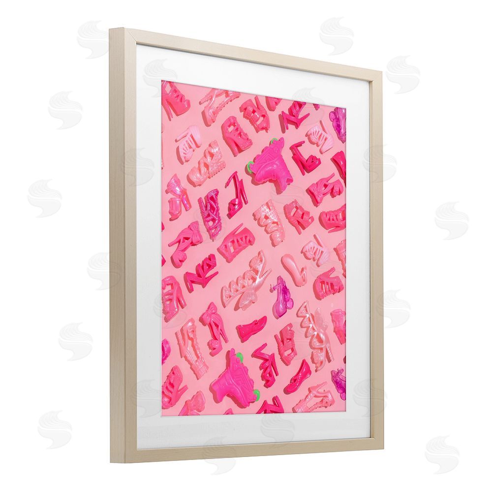 LISH Creative Tiny Doll Shoes Pink Brown Framed Print Under Glass Wall Art