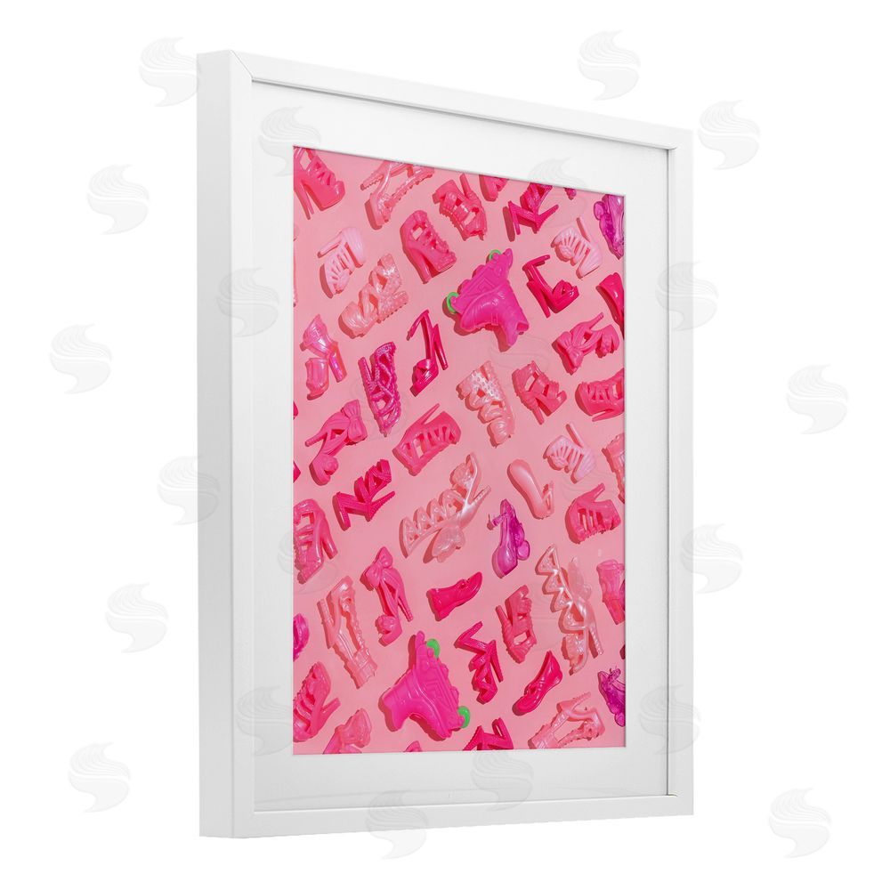 LISH Creative Tiny Doll Shoes Pink White Framed Print Under Glass Wall Art