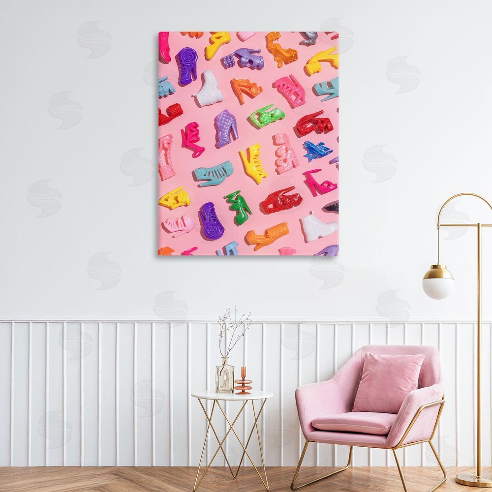 LISH Creative Tiny Colorful Doll Shoes Stretched Canvas Wall Art Print in Room