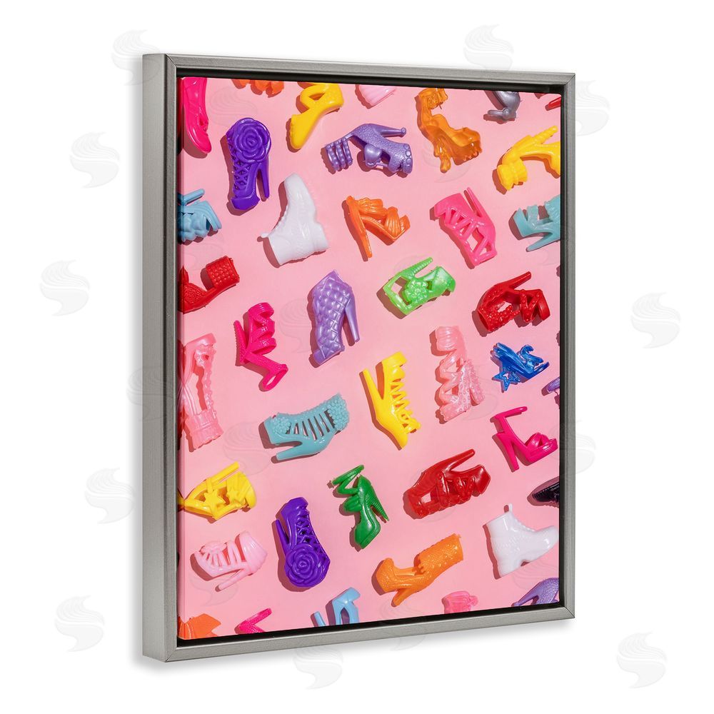 LISH Creative Tiny Colorful Doll Shoes Gray Floating Frame Canvas Wall Art Print