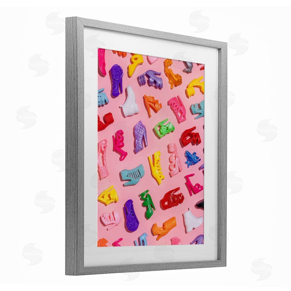 LISH Creative Tiny Colorful Doll Shoes Gray Framed Print Under Glass Wall Art