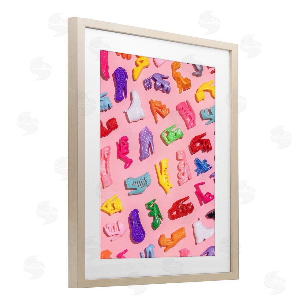 LISH Creative Tiny Colorful Doll Shoes Brown Framed Print Under Glass Wall Art
