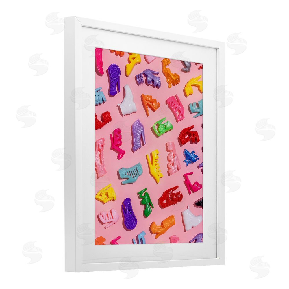 LISH Creative Tiny Colorful Doll Shoes White Framed Print Under Glass Wall Art